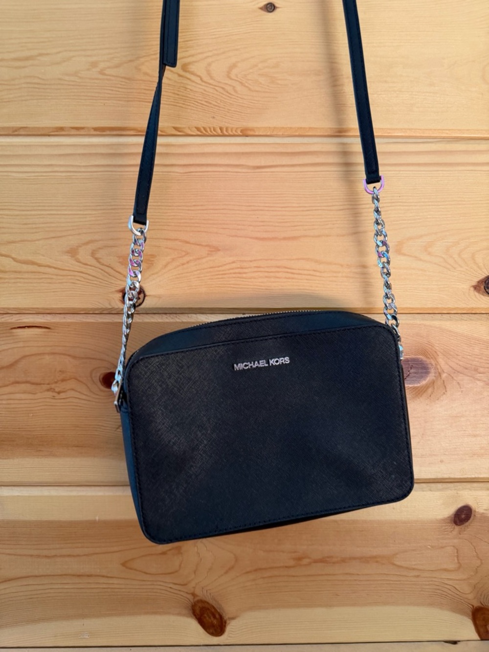 Michael Kors Black Crossbody with Silver Chain Accents